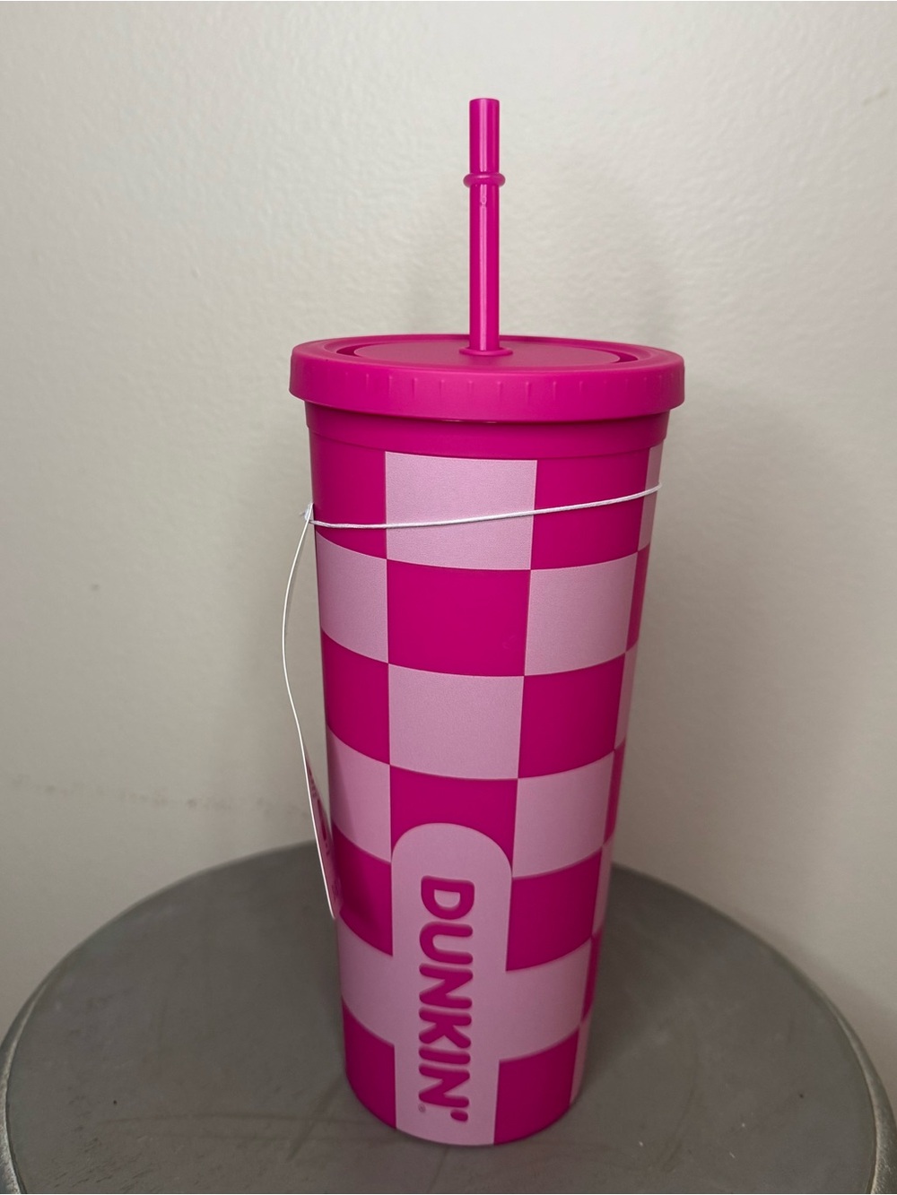 Dunkin'Donuts Pink Stripe Reusable Tumbler with Lid - Picture 3 of 5